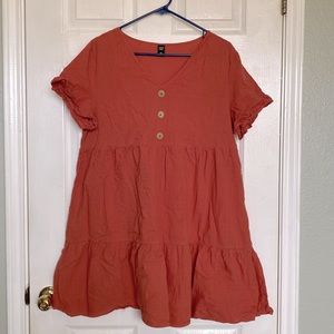 Terracotta V Neck Sun Dress with flutter sleeves